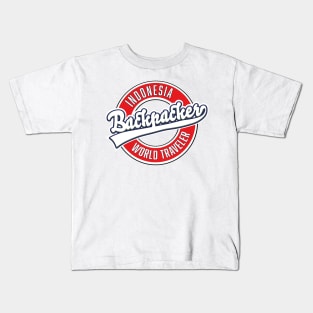 Indonesia backpacker world traveler logo Kids T-Shirt